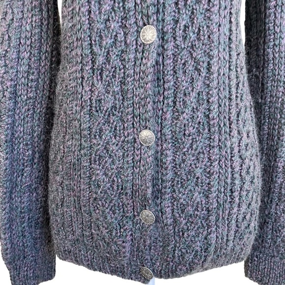 Vintage Mohair Blend Hand Knit Cardigan Sweater Fisherman Cable Knit Cozy Sz S - Picture 4 of 16
